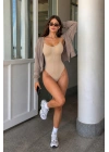 Kadın Ten Rengi Fitilli İnce Askılı U Yaka Dikişsiz Toparlayıcı Çıtçıtlı Kaşkorse Body