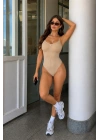 Kadın Ten Rengi Fitilli İnce Askılı U Yaka Dikişsiz Toparlayıcı Çıtçıtlı Kaşkorse Body