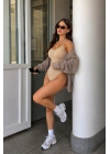 Kadın Ten Rengi Fitilli İnce Askılı U Yaka Dikişsiz Toparlayıcı Çıtçıtlı Kaşkorse Body