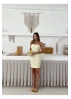 bysoca Kadın Sarı Straplez Bağcıklı Vücudu Saran Bodycon Davet & Parti Elbisesi