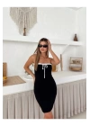 bysoca Kadın Siyah Straplez Bağcıklı Vücudu Saran Bodycon Davet & Parti Elbisesi