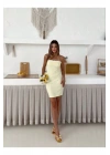 bysoca Kadın Sarı Straplez Bağcıklı Vücudu Saran Bodycon Davet & Parti Elbisesi