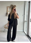 Kadın Tek Omuzdan Açık Geniş Kesim Viskon Iki Iplik Bluz Ve Pantolon Ikili Takım