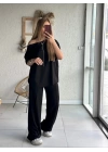 Kadın Tek Omuzdan Açık Geniş Kesim Viskon Iki Iplik Bluz Ve Pantolon Ikili Takım