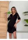 Kadın Truvakar Kol çiçek Desenli Tül Kol Bisiklet Yaka çiçek Desen Sandy Salaş Kısa Elbise