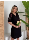 Kadın Truvakar Kol çiçek Desenli Tül Kol Bisiklet Yaka çiçek Desen Sandy Salaş Kısa Elbise