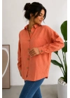Kadın Turuncu Pamuklu Keten Tek Cepli Ahşap Düğmeli Bohem Oversize Gömlek