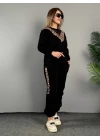 Kadın üç Iplik Kumaş Leopar Desenli Dantel Detaylı Ikili Takım