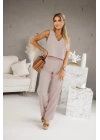 Kadın Üstü V Yaka Kolsuz Krop Alt Beli Lastikli Pantalon İki İplik Takım
