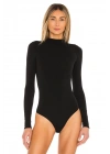 bysoca Kadın Siyah Yarım Balıkçı Yaka Uzun Kollu Vücudu Saran Jarse Tanga Basic Bodysuit