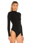 bysoca Kadın Siyah Yarım Balıkçı Yaka Uzun Kollu Vücudu Saran Jarse Tanga Basic Bodysuit