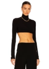 bysoca Kadın Siyah Balıkçı Yaka Uzun Kollu Vücudu Saran Jarse Süper Crop Top