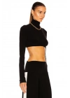 bysoca Kadın Siyah Balıkçı Yaka Uzun Kollu Vücudu Saran Jarse Süper Crop Top