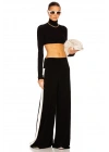 bysoca Kadın Siyah Balıkçı Yaka Uzun Kollu Vücudu Saran Jarse Süper Crop Top
