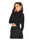 bysoca Kadın Siyah Balıkçı Yaka Uzun Kollu Parmak Geçmeli Fitilli Yanı Yüksek Kesim Tanga Bodysuit