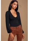 Kadın Uzun Kol Ipek Jarse Bodysuit