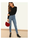 bysoca Kadın Siyah Geniş U Yaka Uzun Kollu Vücudu Saran Sandy Kumaş Tanga Basic Bodysuit