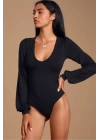 Kadın Uzun Kol Ipek Jarse Bodysuit