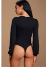 Kadın Uzun Kol Ipek Jarse Bodysuit