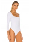 Kadın Beyaz Kare Yaka Uzun Kollu Çıtçıtlı Çift Kat İpek Jarse Kumaş Basic Tanga Bodysuit