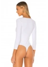 Kadın Beyaz Kare Yaka Uzun Kollu Çıtçıtlı Çift Kat İpek Jarse Kumaş Basic Tanga Bodysuit
