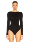 bysoca Kadın Siyah Sırt Dekolteli Kayık Yaka Uzun Kollu İpek Jarse Tanga Bodysuit