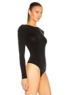 bysoca Kadın Siyah Sırt Dekolteli Kayık Yaka Uzun Kollu İpek Jarse Tanga Bodysuit