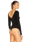 bysoca Kadın Siyah Sırt Dekolteli Kayık Yaka Uzun Kollu İpek Jarse Tanga Bodysuit