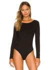 bysoca Kadın Siyah Sırt Dekolteli Kayık Yaka Uzun Kollu İpek Jarse Bodysuit