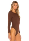 bysoca Kadın Kahverengi Sırt Dekolteli Kayık Yaka Uzun Kollu İpek Jarse Bodysuit