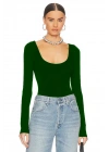 bysoca Kadın Zümrüt Yeşili U Yaka Uzun Kollu İpek Jarse Vücudu Saran Basic Bodysuit