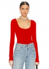 bysoca Kadın Kırmızı U Yaka Uzun Kollu İpek Jarse Vücudu Saran Basic Bodysuit