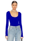 bysoca Kadın Saks Mavisi U Yaka Uzun Kollu İpek Jarse Vücudu Saran Basic Bodysuit