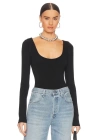 bysoca Kadın Siyah U Yaka Uzun Kollu İpek Jarse Vücudu Saran Basic Bodysuit