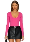 bysoca Kadın Pembe U Yaka Uzun Kollu İpek Jarse Vücudu Saran Basic Bodysuit