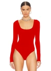 bysoca Kadın Kırmızı U Yaka Uzun Kollu İpek Jarse Vücudu Saran Basic Bodysuit