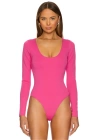 bysoca Kadın Pembe U Yaka Uzun Kollu İpek Jarse Vücudu Saran Basic Bodysuit