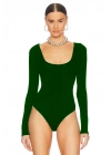 bysoca Kadın Zümrüt Yeşili U Yaka Uzun Kollu İpek Jarse Vücudu Saran Basic Bodysuit