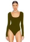 bysoca Kadın Kahverengi U Yaka Uzun Kollu İpek Jarse Vücudu Saran Basic Bodysuit