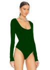 bysoca Kadın Zümrüt Yeşili U Yaka Uzun Kollu İpek Jarse Vücudu Saran Basic Bodysuit