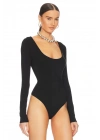 bysoca Kadın Siyah U Yaka Uzun Kollu İpek Jarse Vücudu Saran Basic Bodysuit