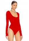 bysoca Kadın Kırmızı U Yaka Uzun Kollu İpek Jarse Vücudu Saran Basic Bodysuit