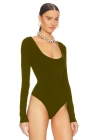 bysoca Kadın Kahverengi U Yaka Uzun Kollu İpek Jarse Vücudu Saran Basic Bodysuit