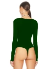 bysoca Kadın Zümrüt Yeşili U Yaka Uzun Kollu İpek Jarse Vücudu Saran Basic Bodysuit