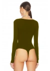 bysoca Kadın Kahverengi U Yaka Uzun Kollu İpek Jarse Vücudu Saran Basic Bodysuit