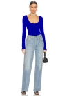 bysoca Kadın Saks Mavisi U Yaka Uzun Kollu İpek Jarse Vücudu Saran Basic Bodysuit