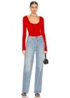 bysoca Kadın Kırmızı U Yaka Uzun Kollu İpek Jarse Vücudu Saran Basic Bodysuit