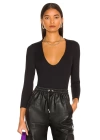 bysoca Kadın Siyah V Yaka Uzun Kol Vücudu Saran Jarse Tanga Basic Bodysuit