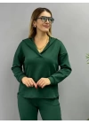 Kadın Uzun Kol V Yaka Kapüşon Detay Sweat Ve Yüksel Bel Eşofman Ikili Takım