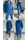Kadın Uzun Kol V Yaka Kapüşon Detay Sweat Ve Yüksel Bel Eşofman Ikili Takım